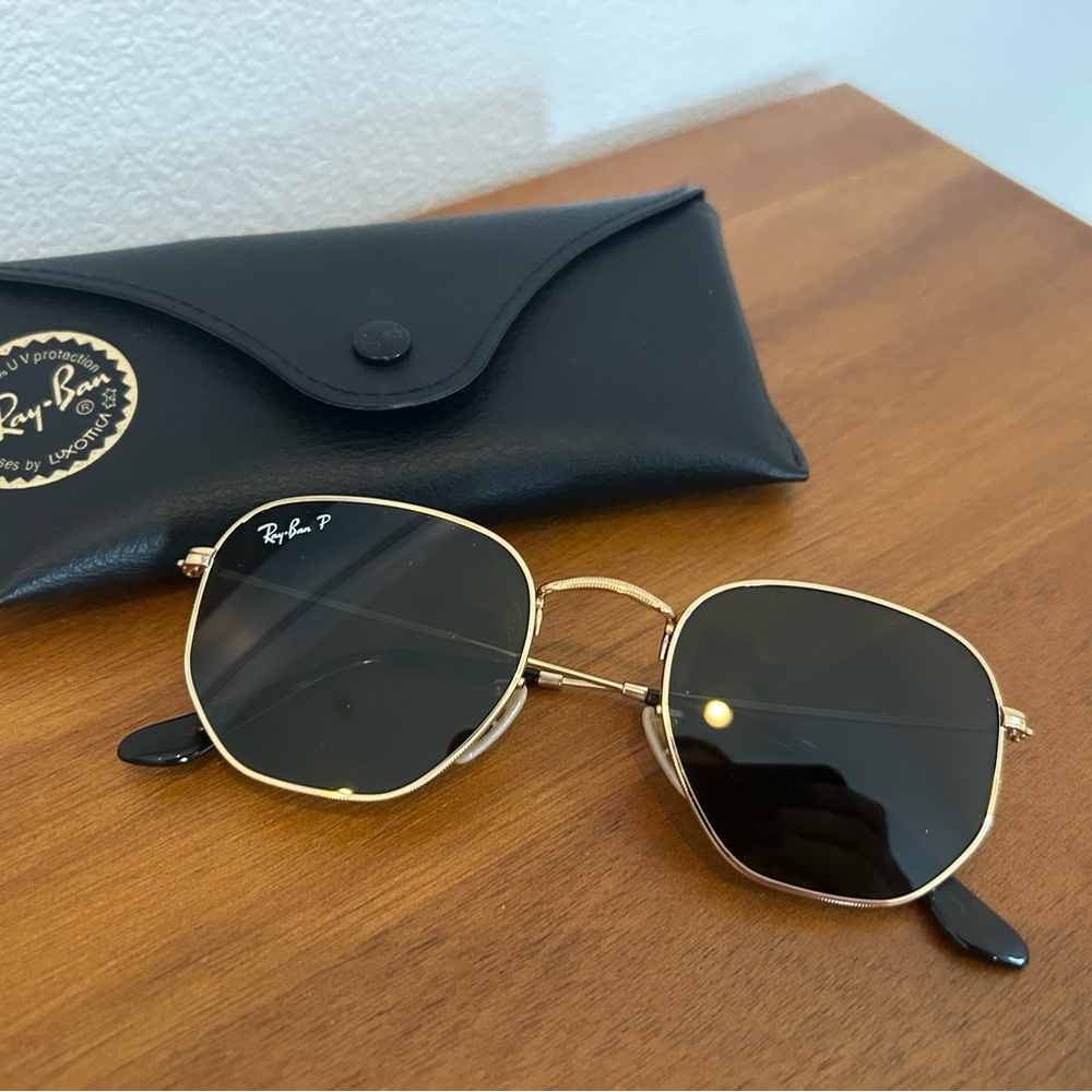 Ray-Ban Hexagonal Gold Frame Sunglasses
